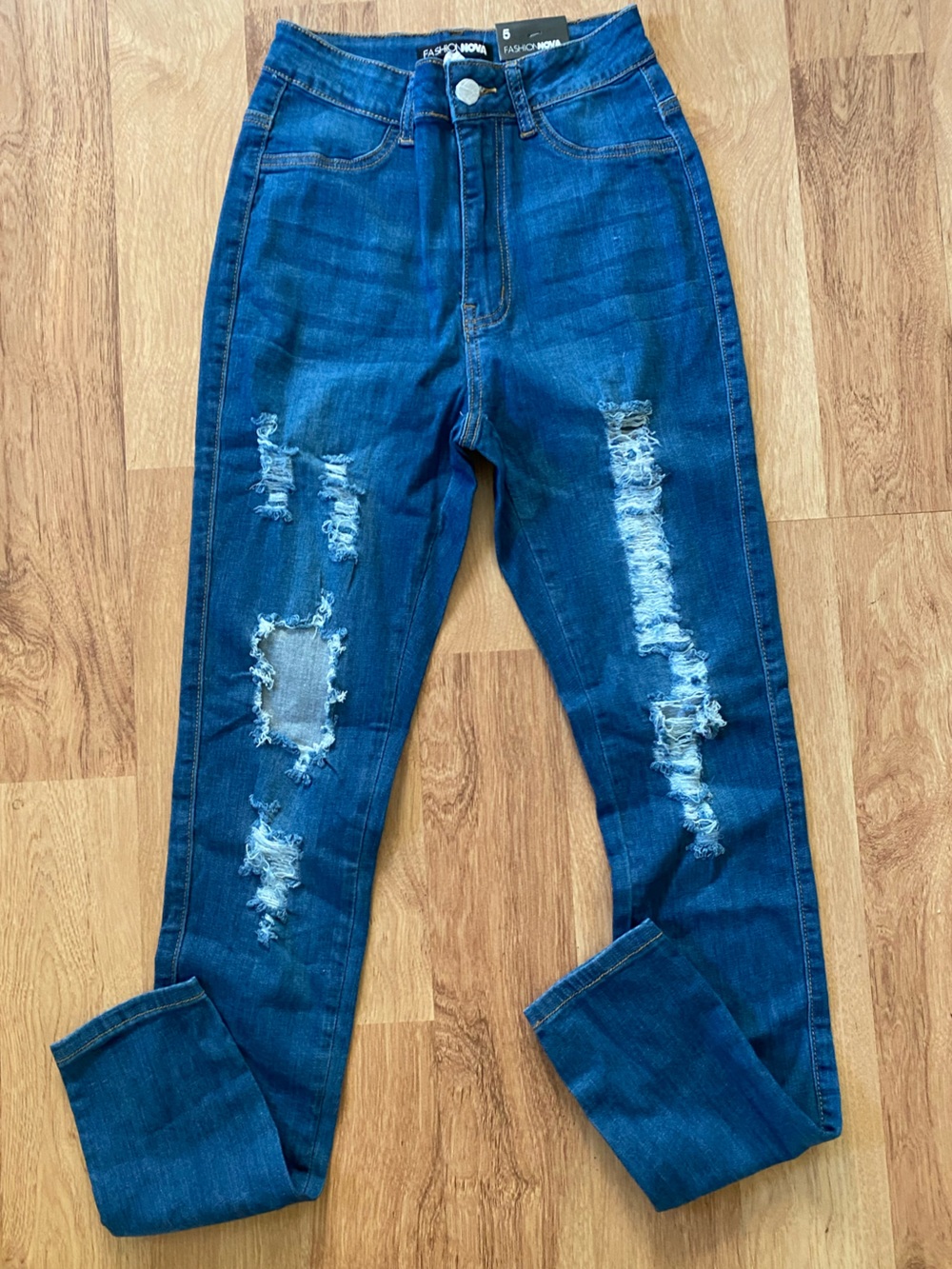 Fashion Nova High rise Distressed Dark Blue Skinny Jeans
